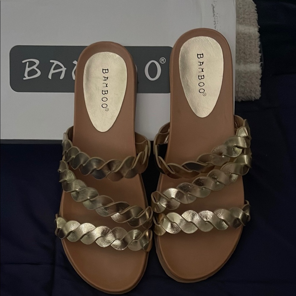 BRAND NEW - BAMBOO Gold Braided Slide Sandals